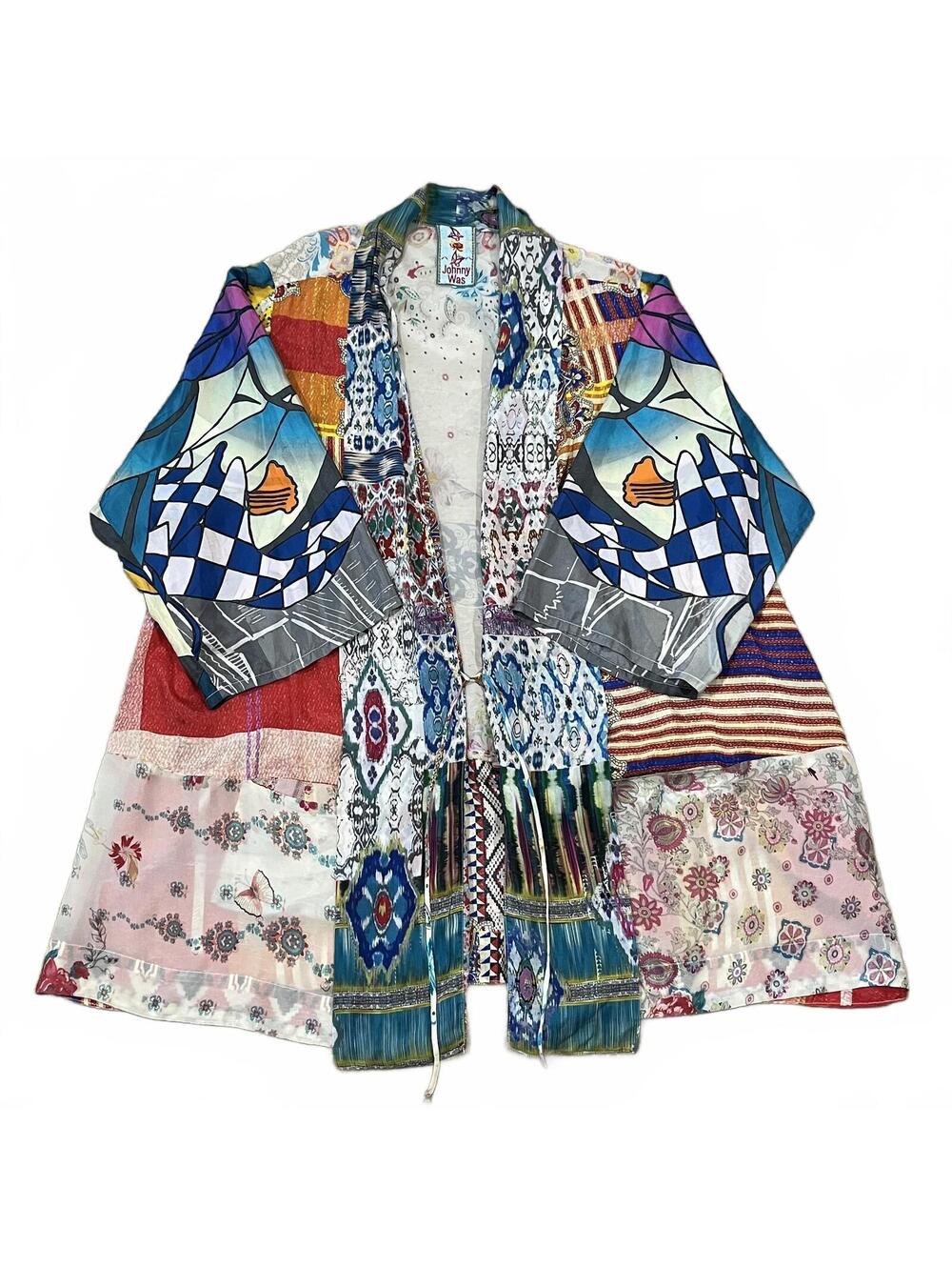 Johnny Was Multicolor Pattern Silk Kimono Top Size Large
